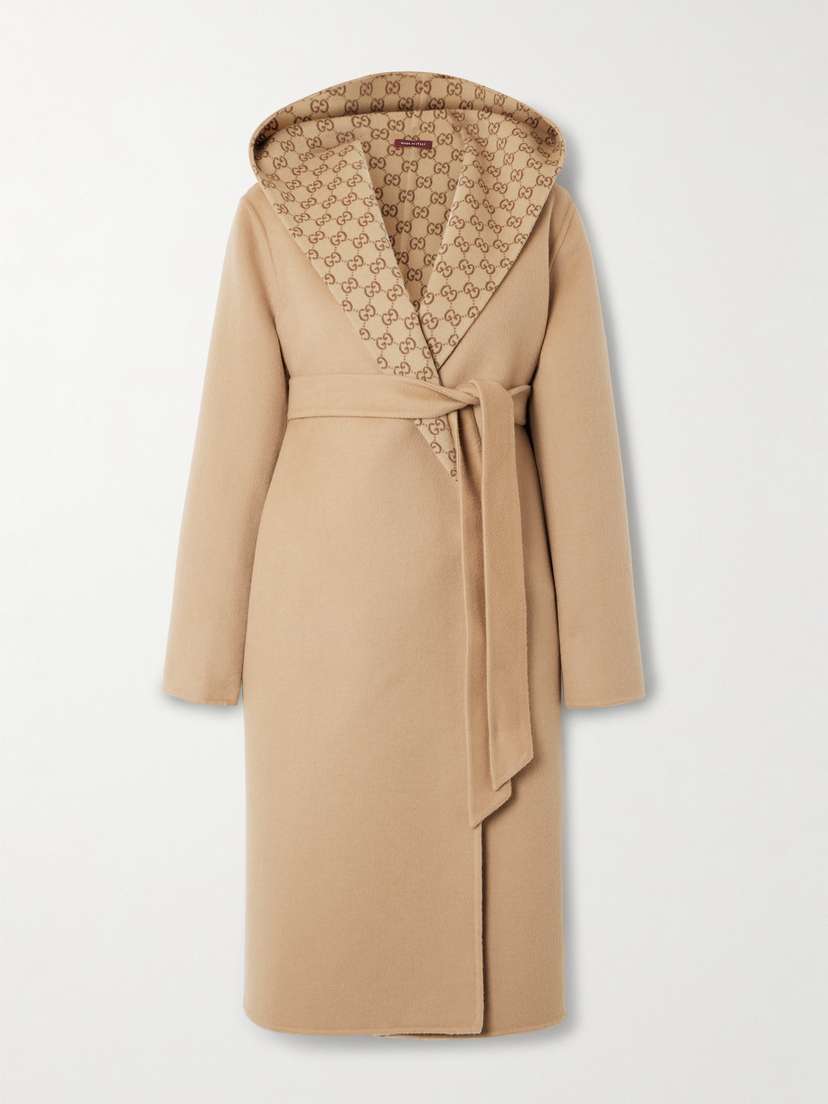 Gucci Reversible Hooded Belted Wool And Silk-blend Jacquard Coat