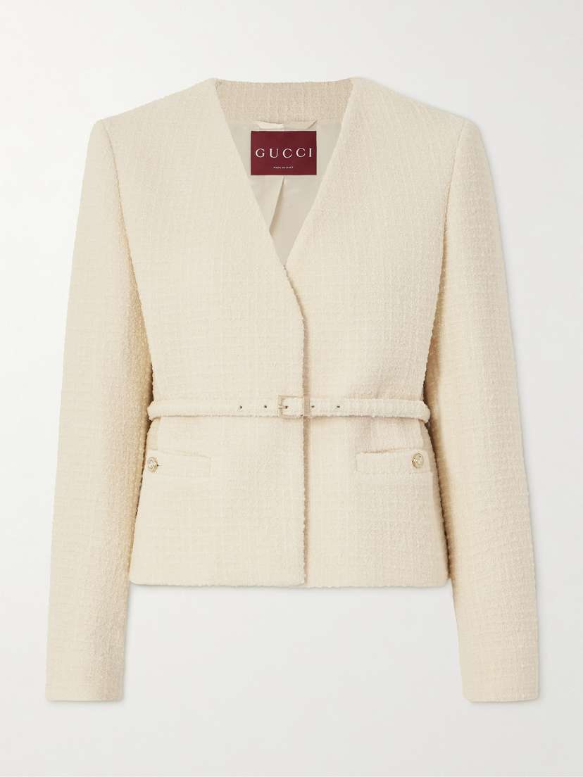 Gucci Belted Wool-blend Bouclé-tweed Jacket