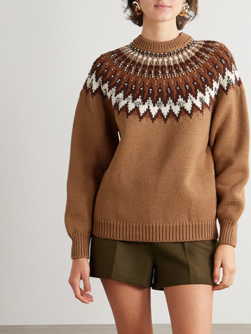 Gucci Crystal-embellished Fair Isle wool-blend sweater