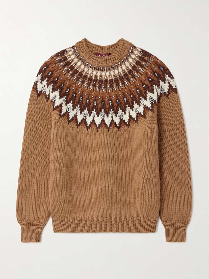 Gucci Crystal-embellished Fair Isle Wool-blend Sweater