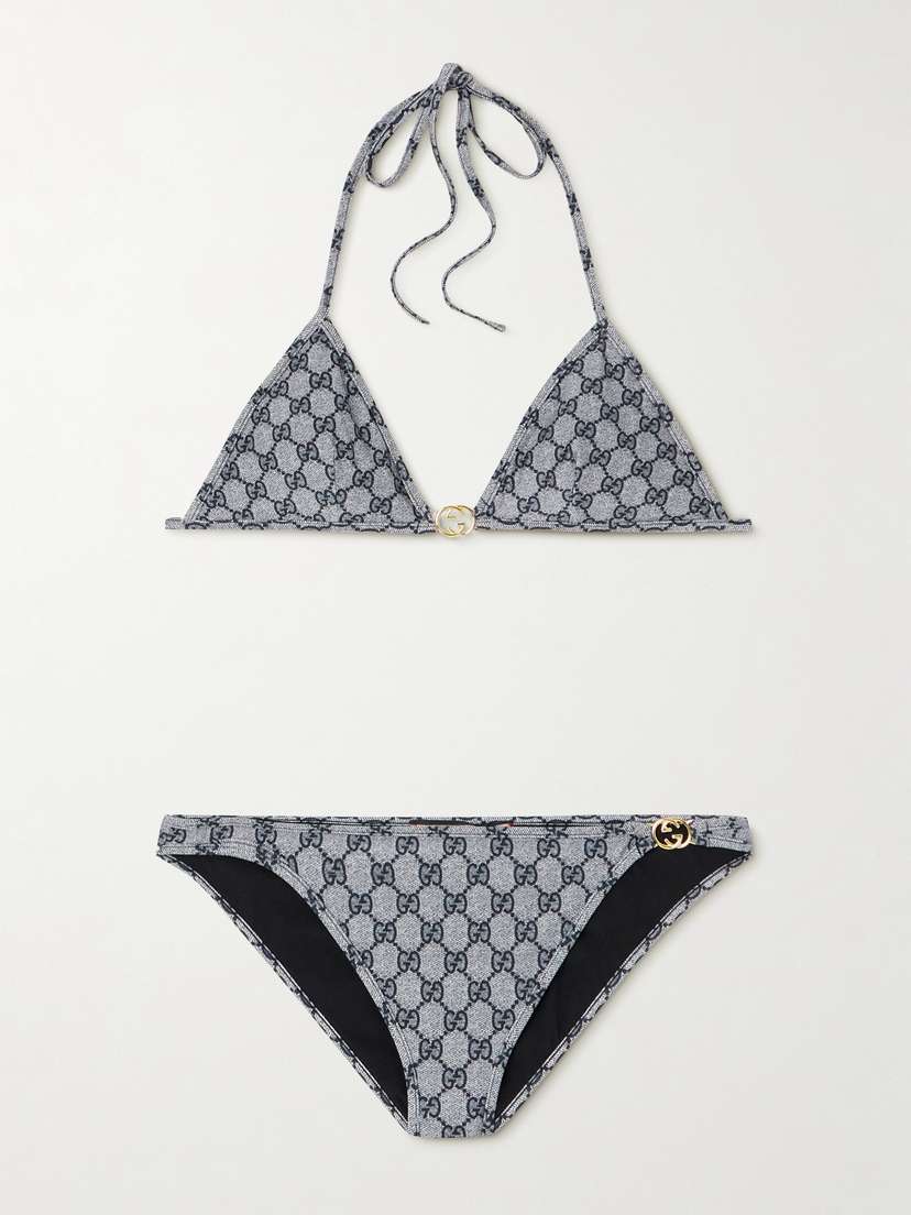 Gucci Embellished Printed Triangle Bikini