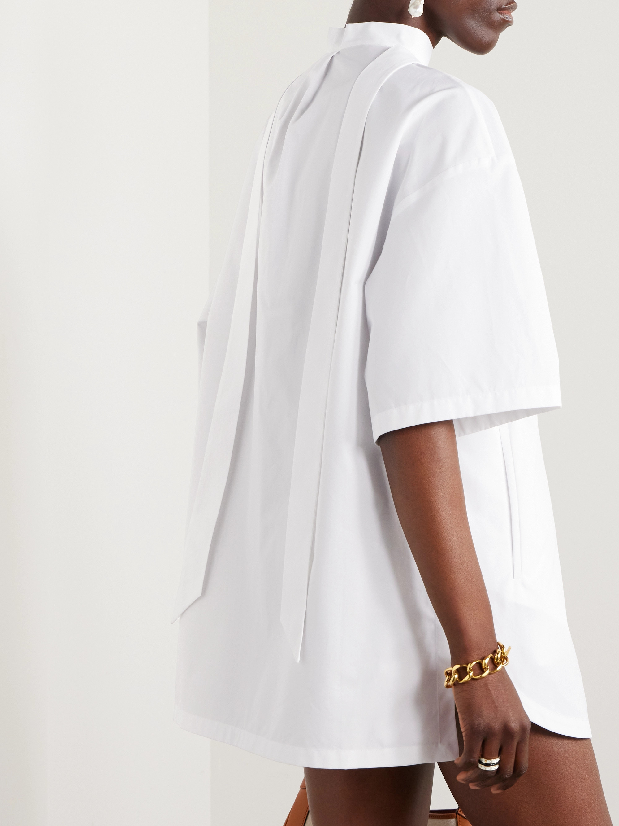 Gucci Leather-trimmed horsebit-embellished cotton-poplin mini shirt dress