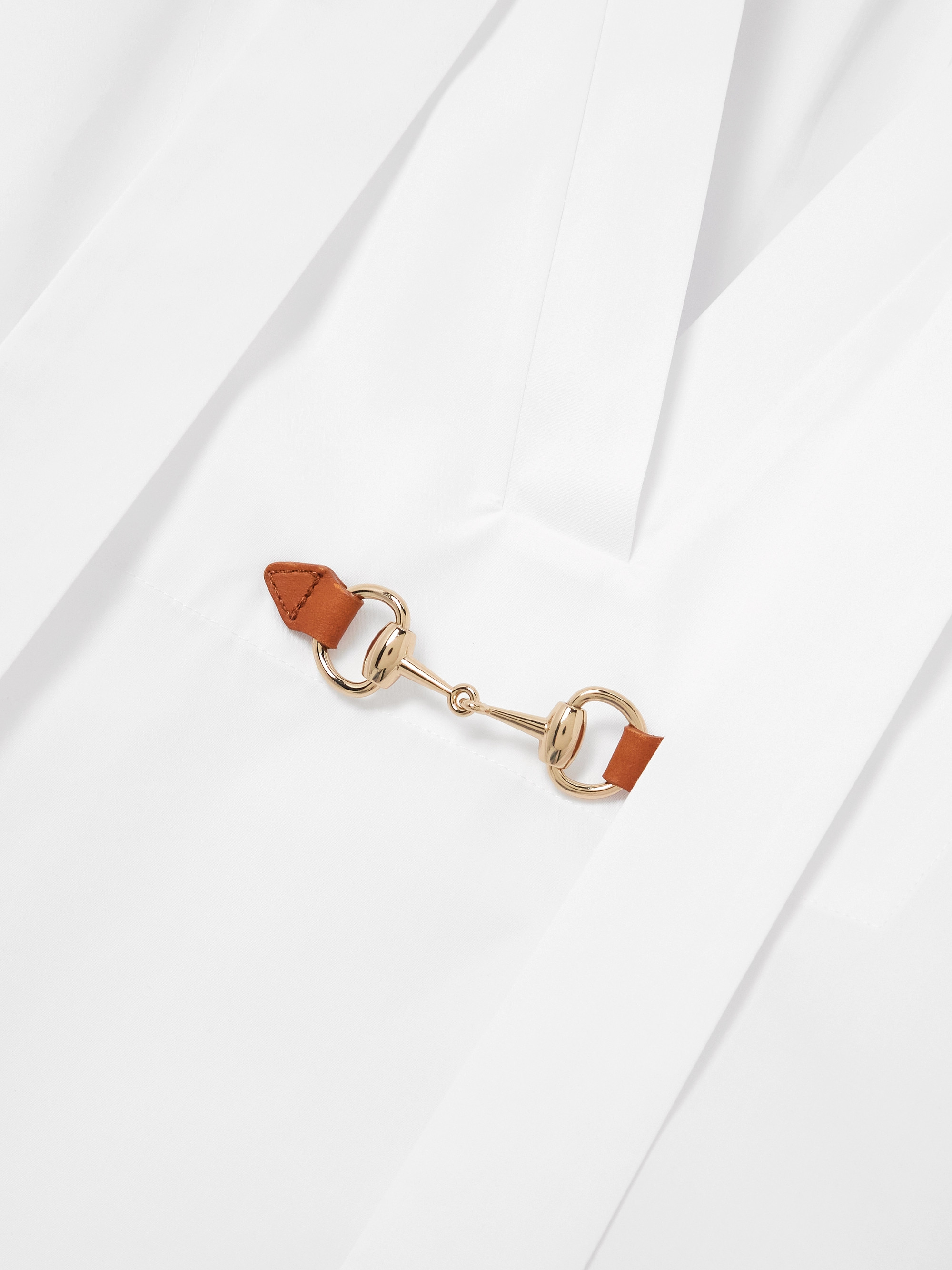 Gucci Leather-trimmed horsebit-embellished cotton-poplin mini shirt dress