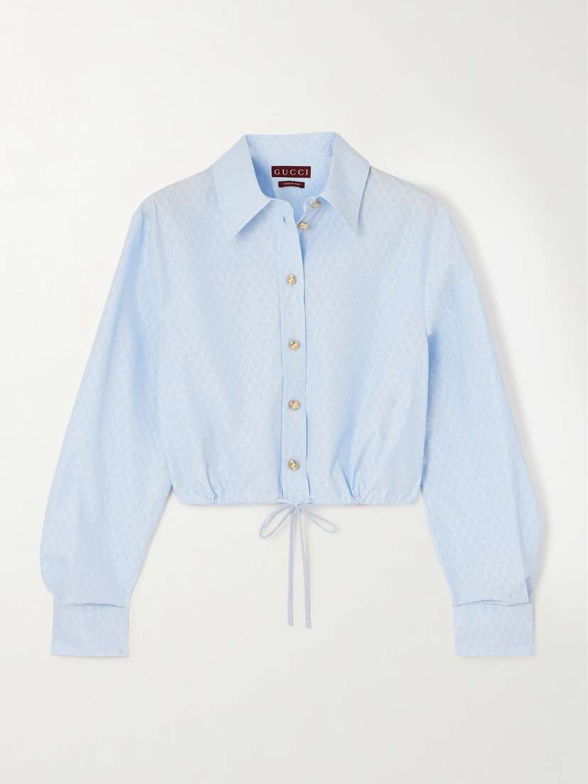 Gucci Cropped Tie-detailed Striped Cotton-jacquard Shirt