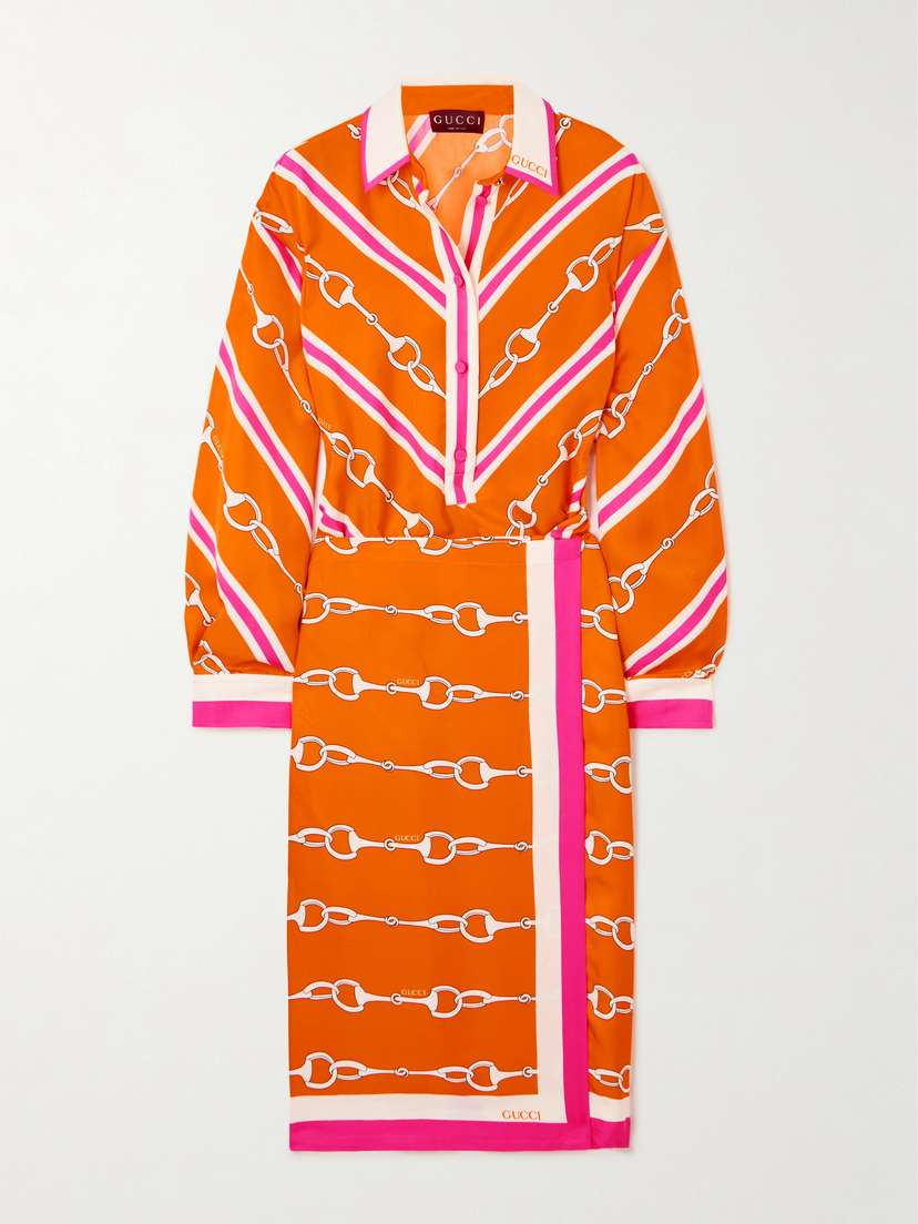 Gucci Wrap-effect Printed Satin-twill Midi Dress