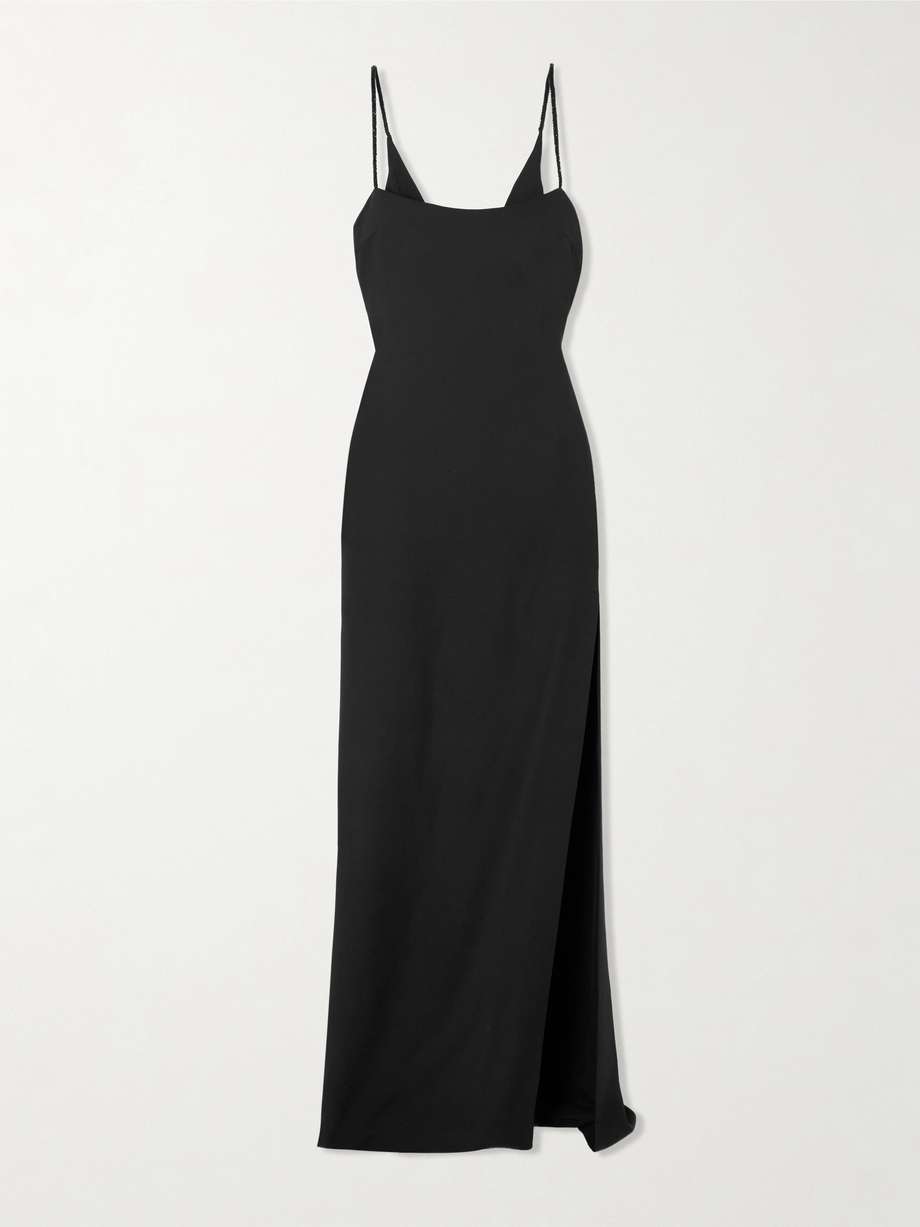 draped open-back embellished cady gown