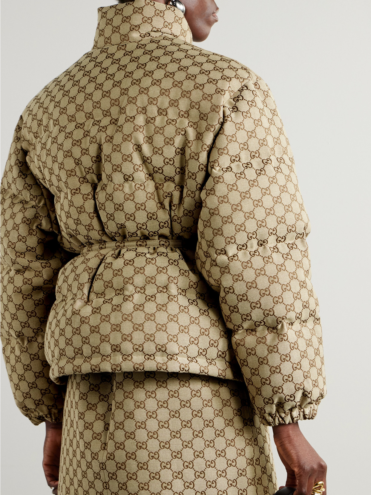 Belted Leather-Trimmed Cotton-Blend Canvas Down Jacket