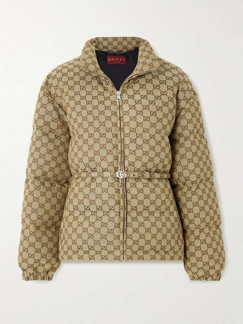 Gucci Belted Leather-trimmed Cotton-blend Canvas Down Jacket