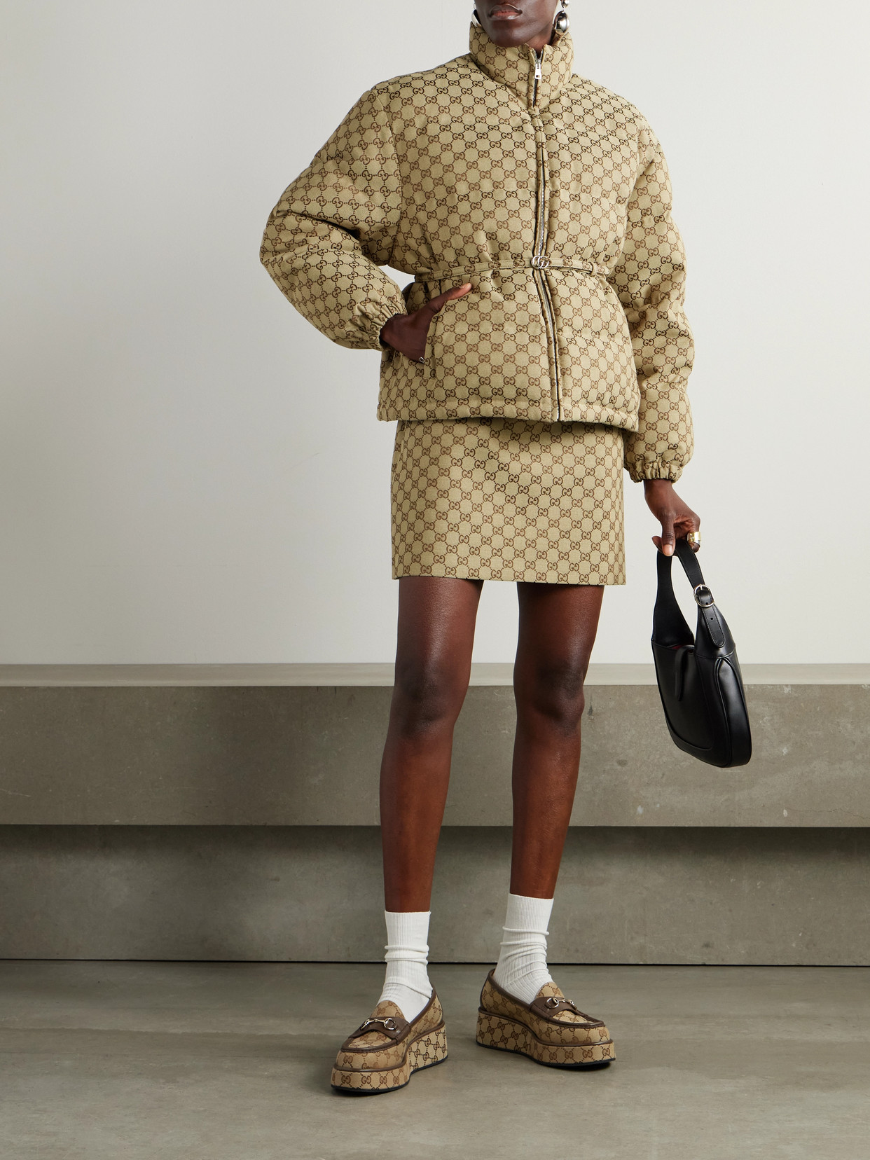Belted Leather-Trimmed Cotton-Blend Canvas Down Jacket