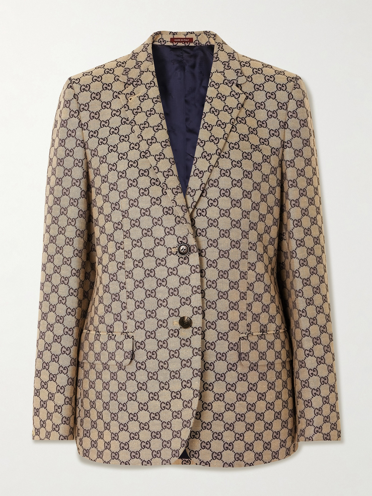 Gucci Linen-blend Canvas-jacquard Blazer In Brown