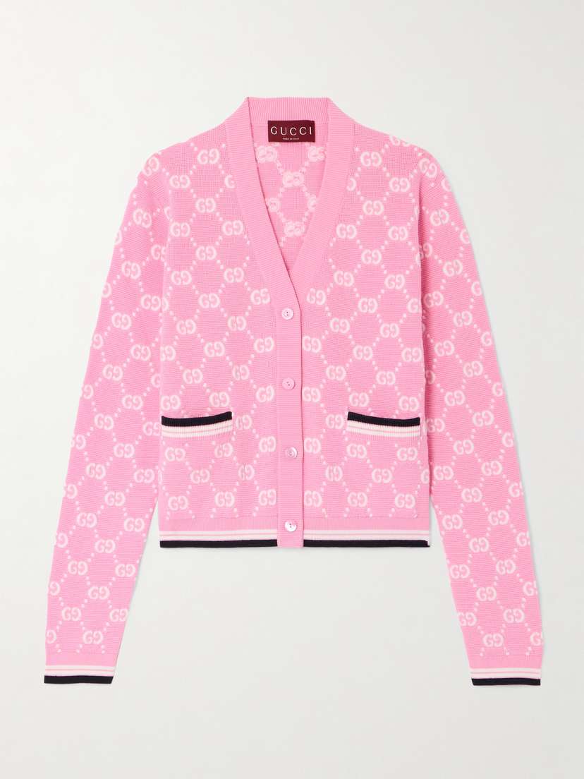 Gucci Papiro Webbing-trimmed Jacquard-knit Cotton Cardigan