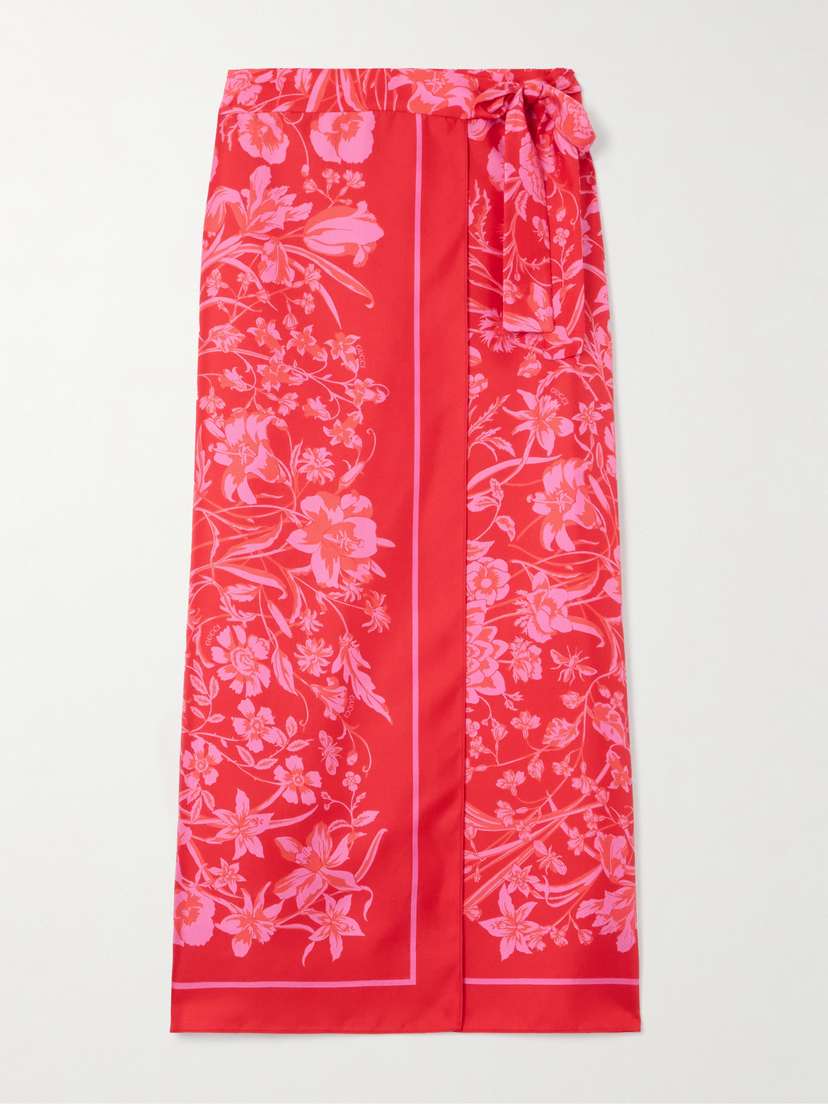 Gucci Floral-print Silk-twill Midi Wrap Skirt