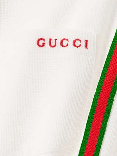 GUCCI Embroidered webbing-trimmed cotton-piqué mini dress | NET-A-PORTER