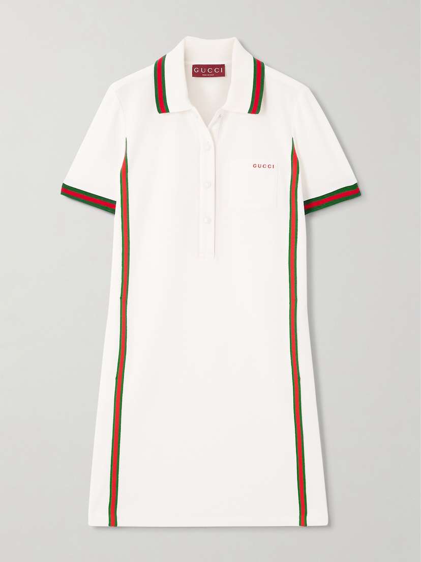 Gucci Embroidered Webbing-trimmed Cotton-piqué Mini Dress