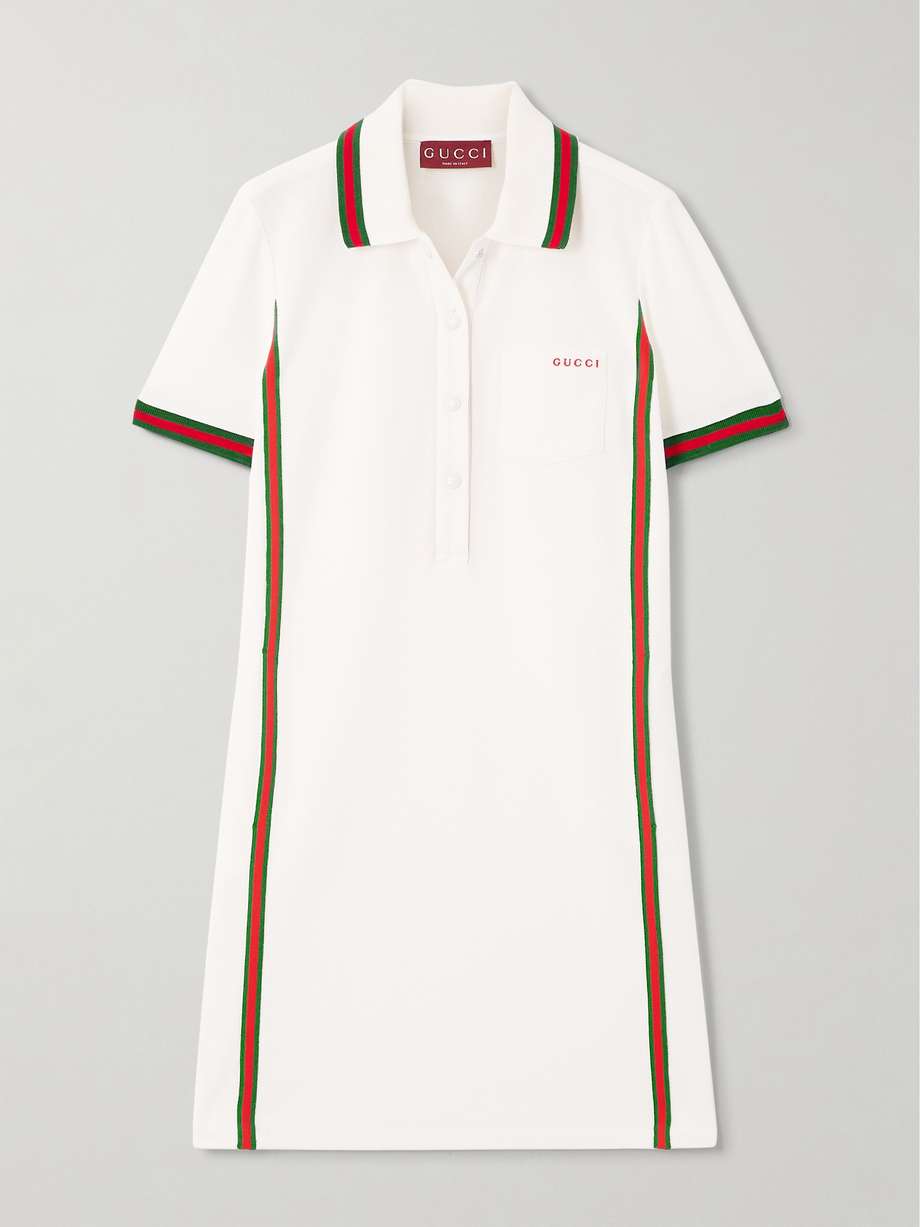 embroidered webbing-trimmed cotton-piqué mini dress