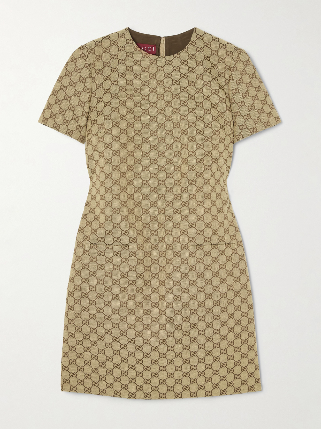 Gucci - Belted Leather-trimmed Cotton-blend Canvas Mini Dress - Camel