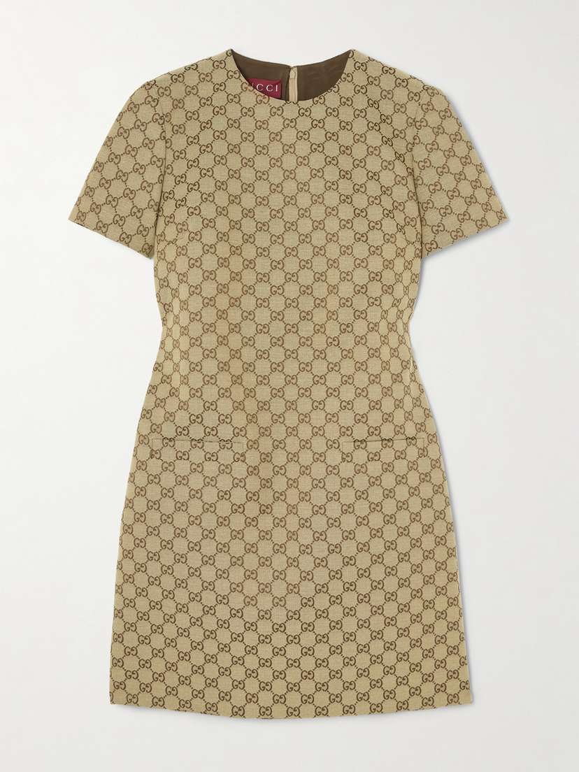 Gucci Belted Leather-trimmed Cotton-blend Canvas Mini Dress