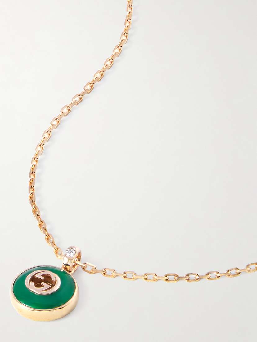 Gucci Interlocking G 18-karat Gold, Agate And Diamond Necklace