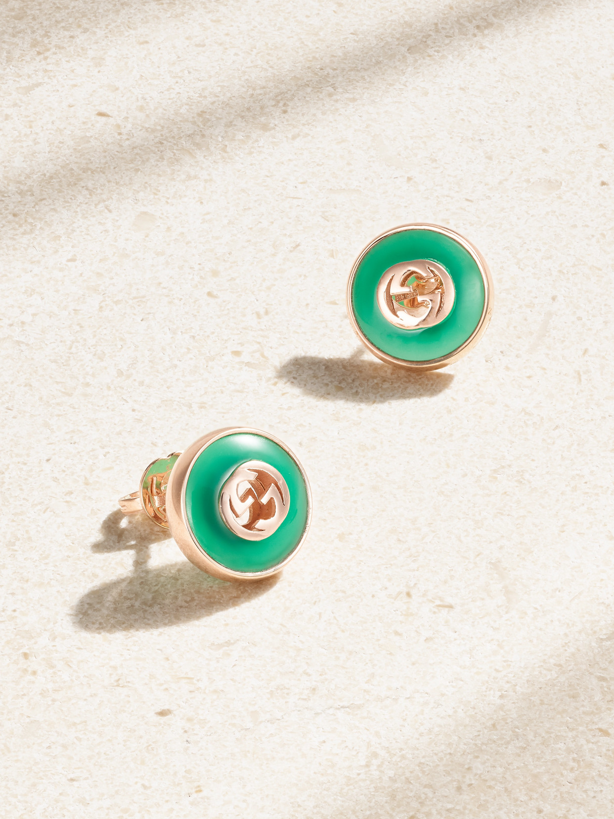 Gucci 18-karat Rose Gold Agate Earrings In Green