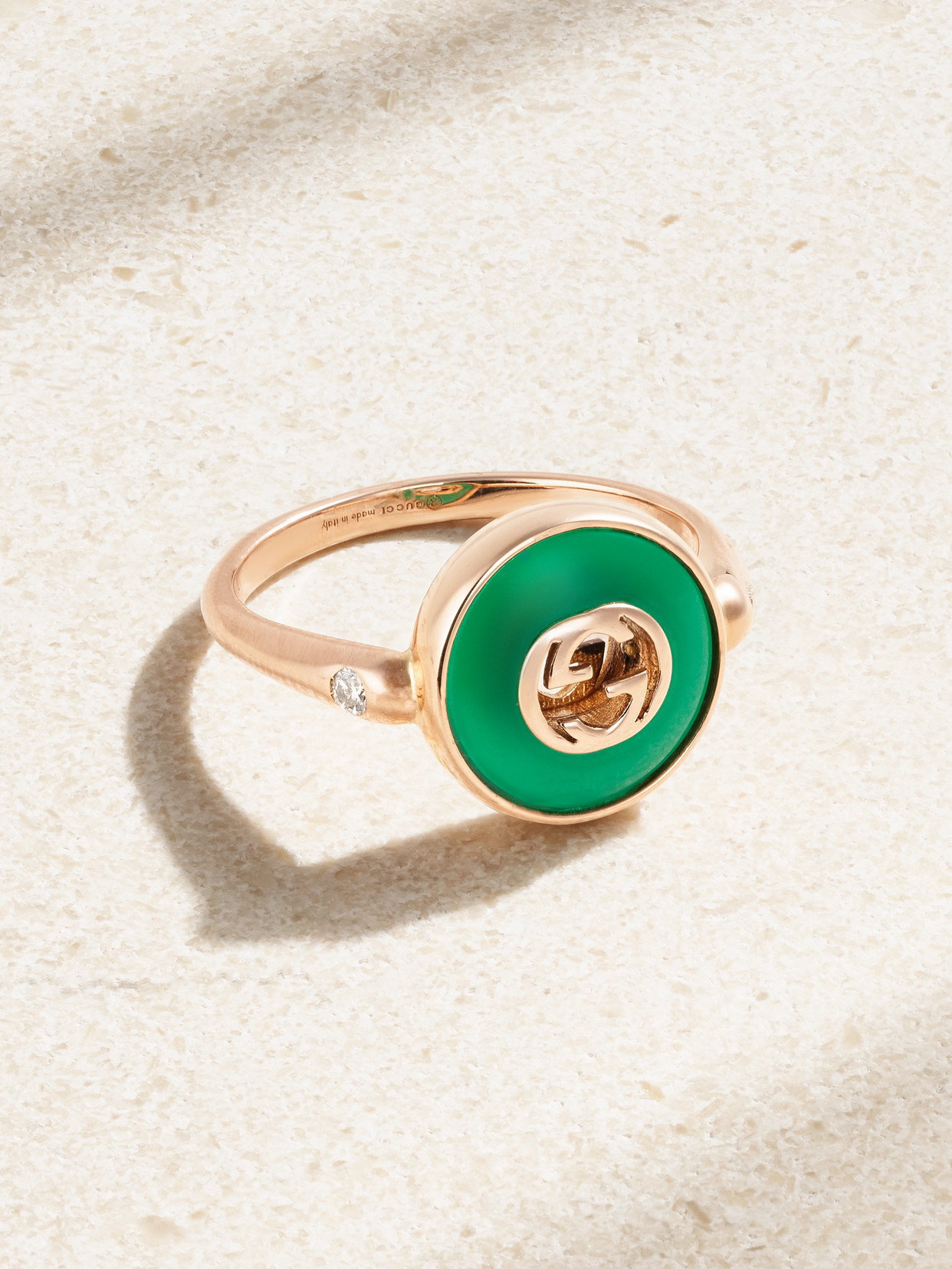 Gucci - 18-karat Rose Gold, Agate And Diamond Ring - Green