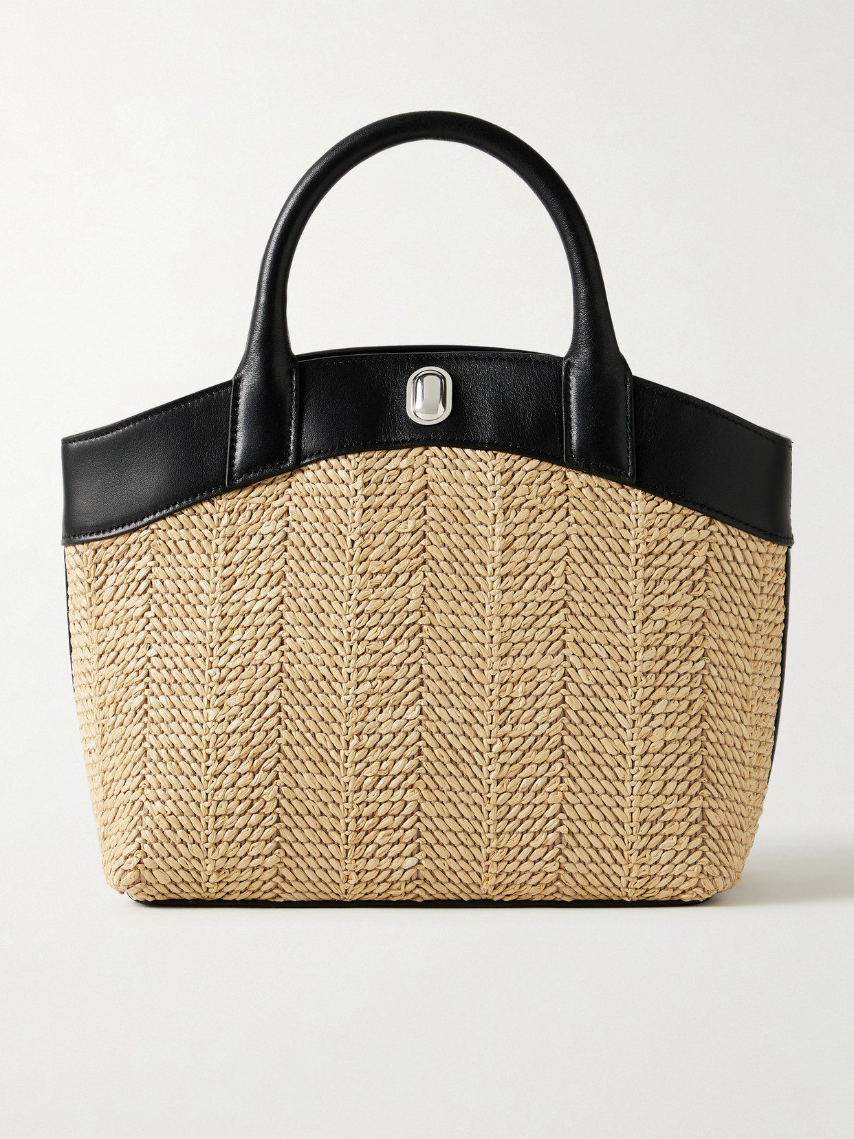 Savette - Tondo Small Leather-trimmed Raffia Tote - Black