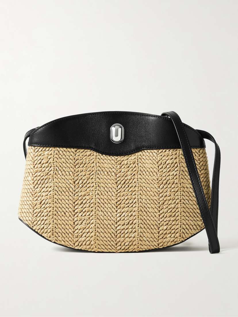 Savette Tondo Leather-trimmed Raffia Shoulder Bag