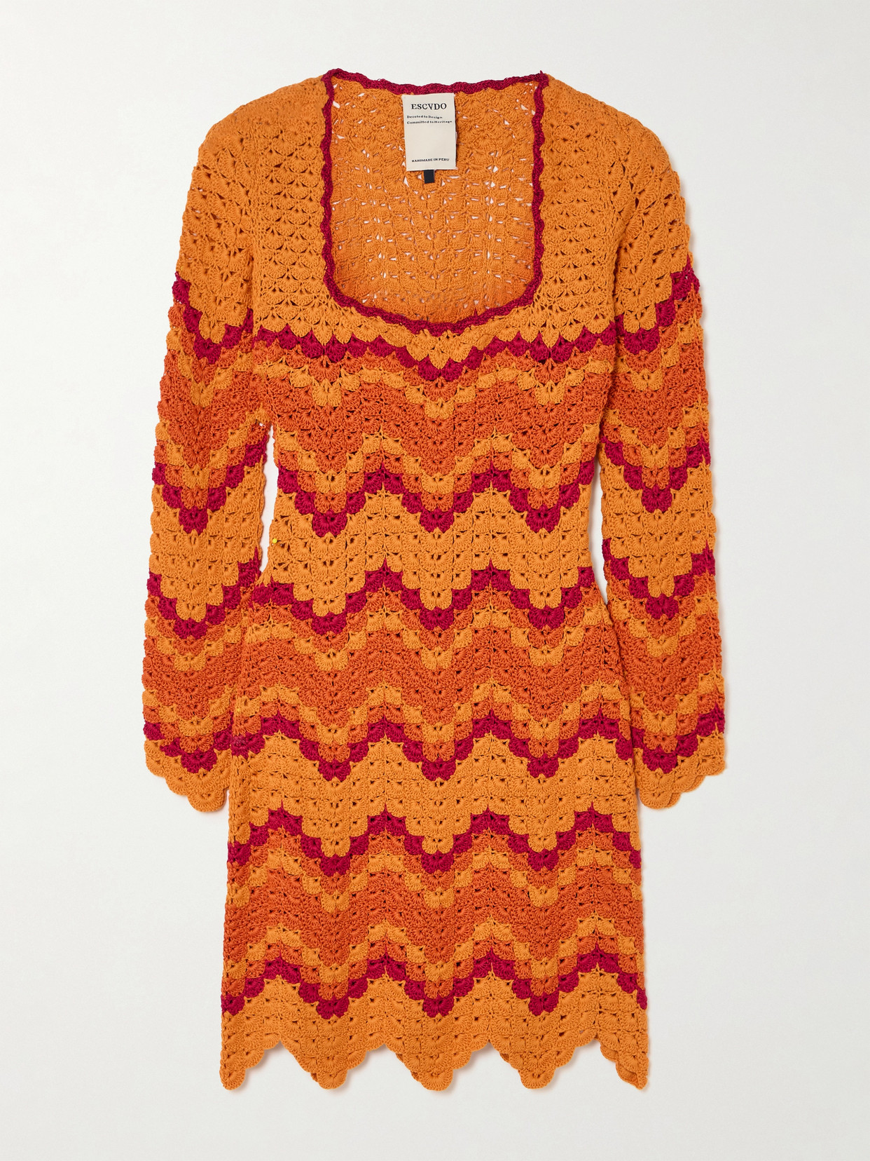 Escvdo Sumac Scalloped Crocheted Cotton Mini Dress In Metallic