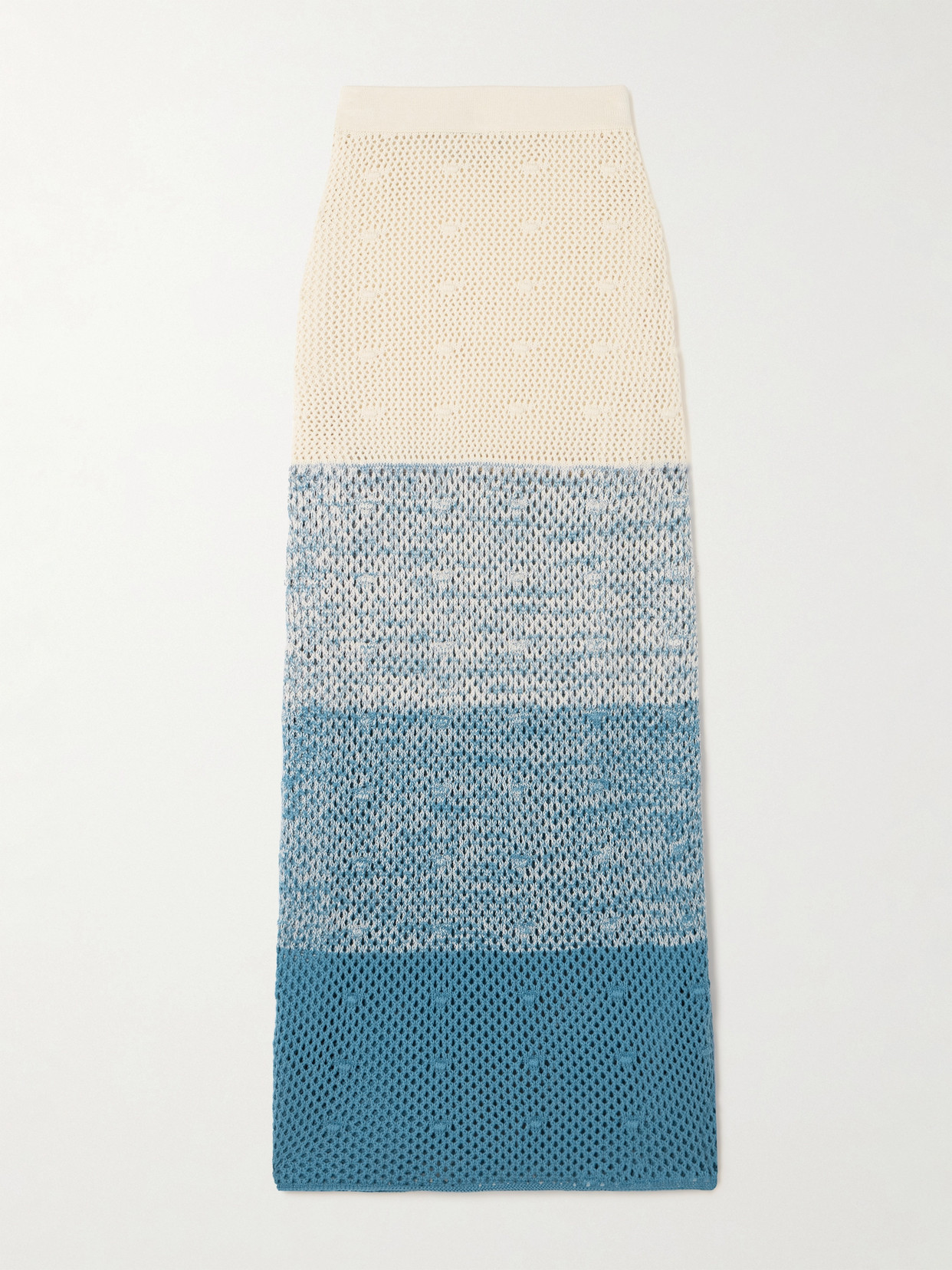 Escvdo Litoral Striped Open-knit Cotton Midi Skirt In Blue