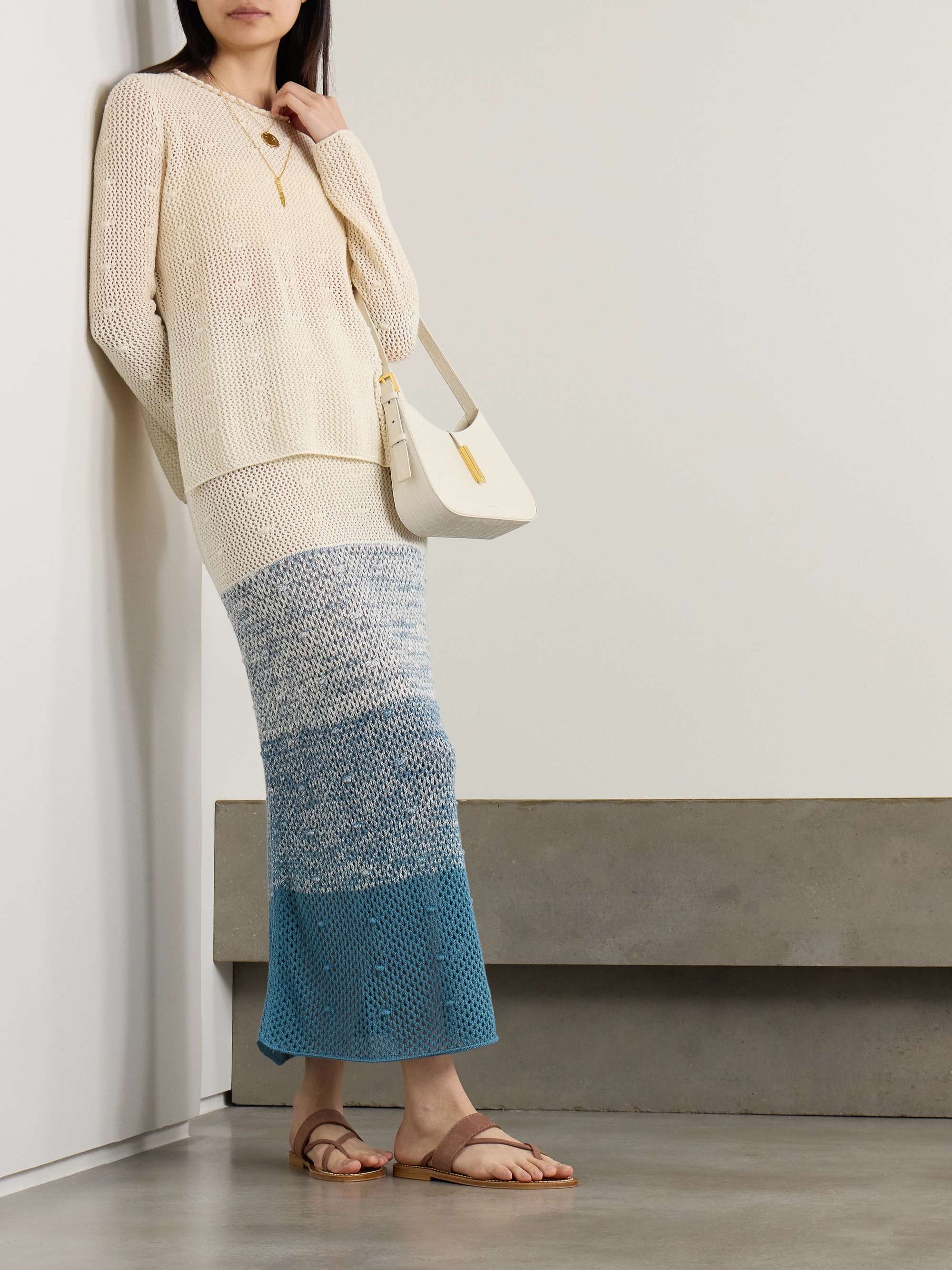 Litoral striped open knit cotton midi skirt blue x small