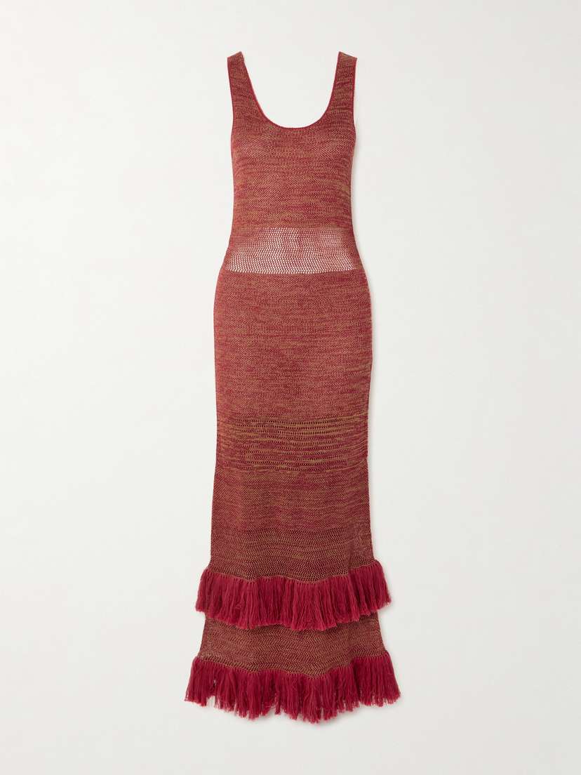 ESCVDO Laguna Fringed Ruffled Crochet-knit Cotton Maxi Dress - x large