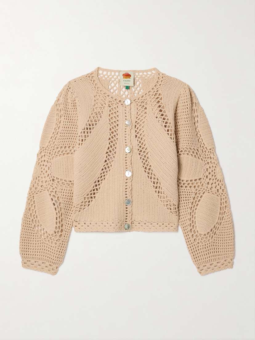 Farm Rio Cropped Crocheted Cardigan - x large
