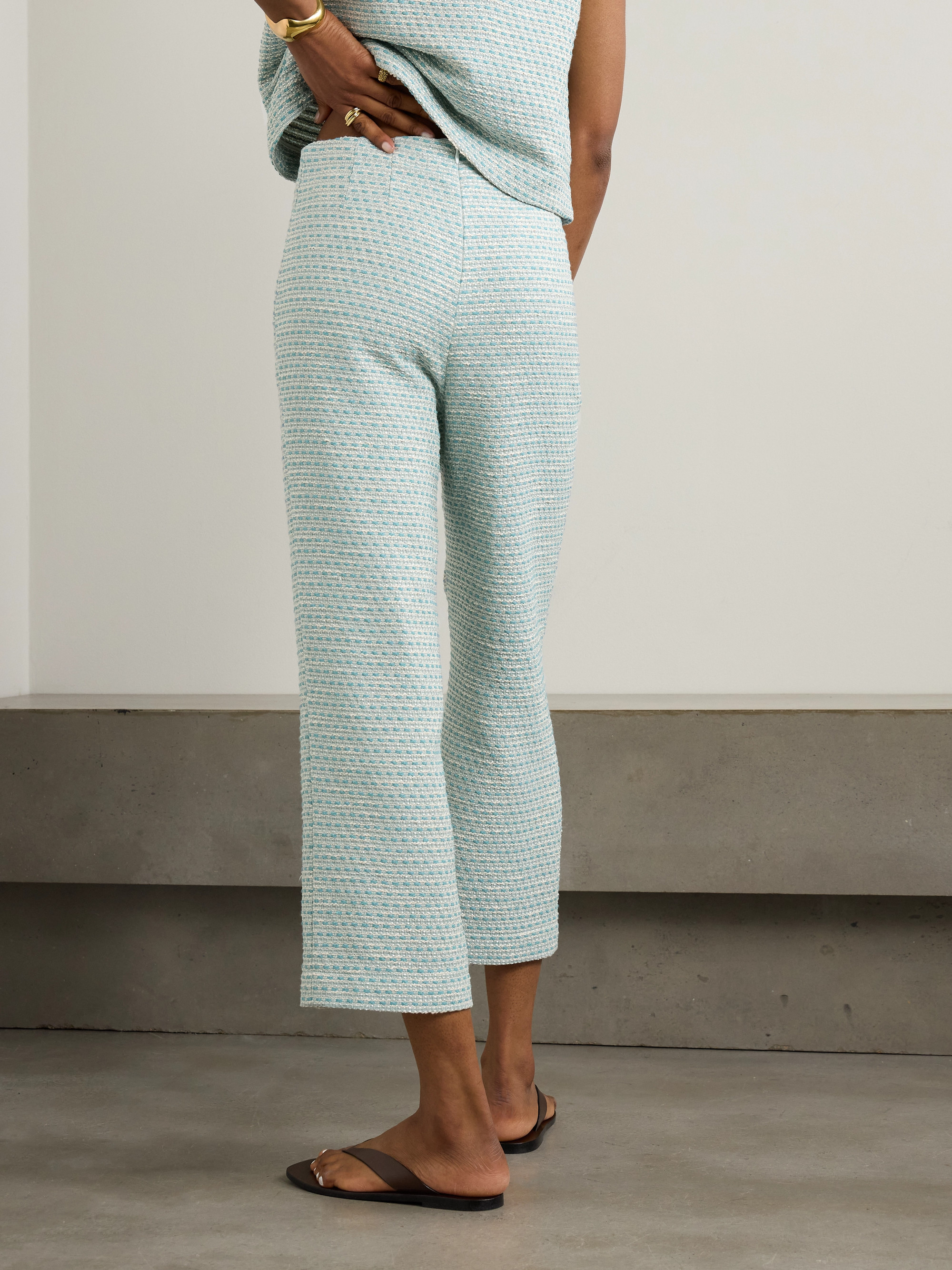 Lisa Marie Fernandez Cropped metallic cotton-blend bouclé-tweed straight-leg pants thumbnail