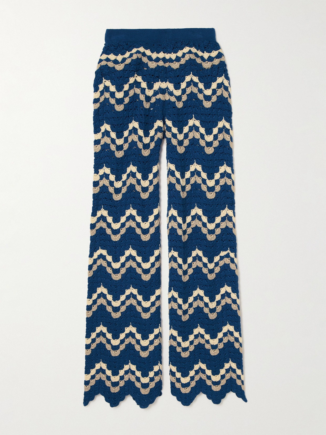 ESCVDO - Safi Scalloped Crocheted Organic Cotton Bootcut Pants - Blue