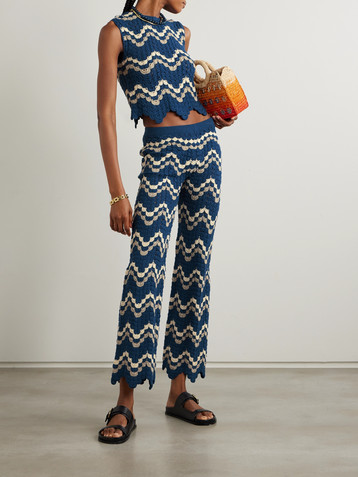 ESCVDO Safi scalloped crocheted organic cotton bootcut pants