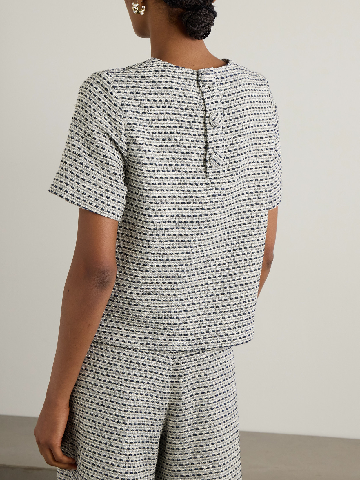 Lisa Marie Fernandez Metallic Cotton-blend Bouclé-tweed Top In Blue