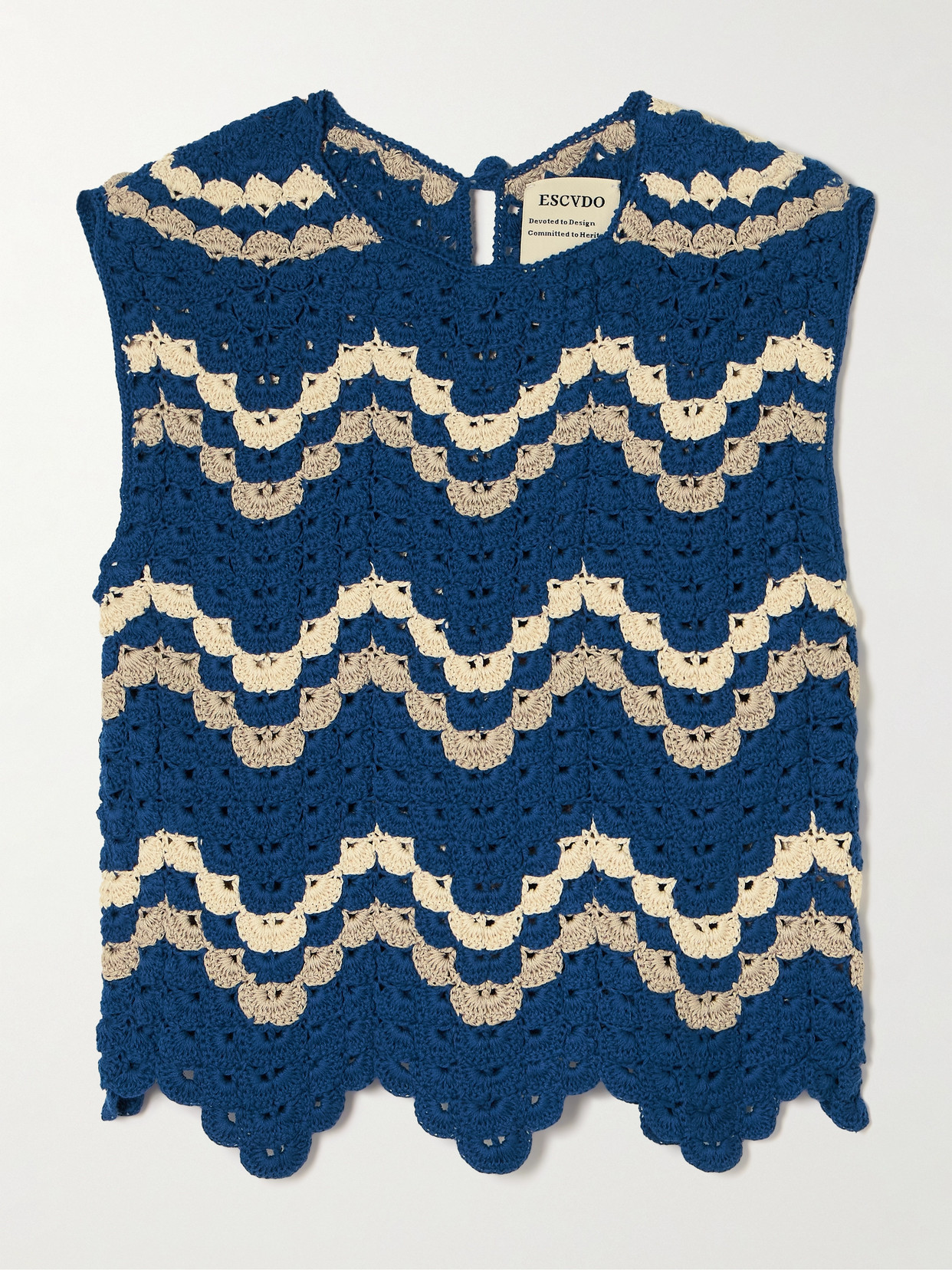 ESCVDO - Safi Scalloped Cropped Crocheted Organic Cotton Tank - Blue