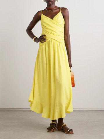 FARM Rio Ruched linen-blend maxi dress