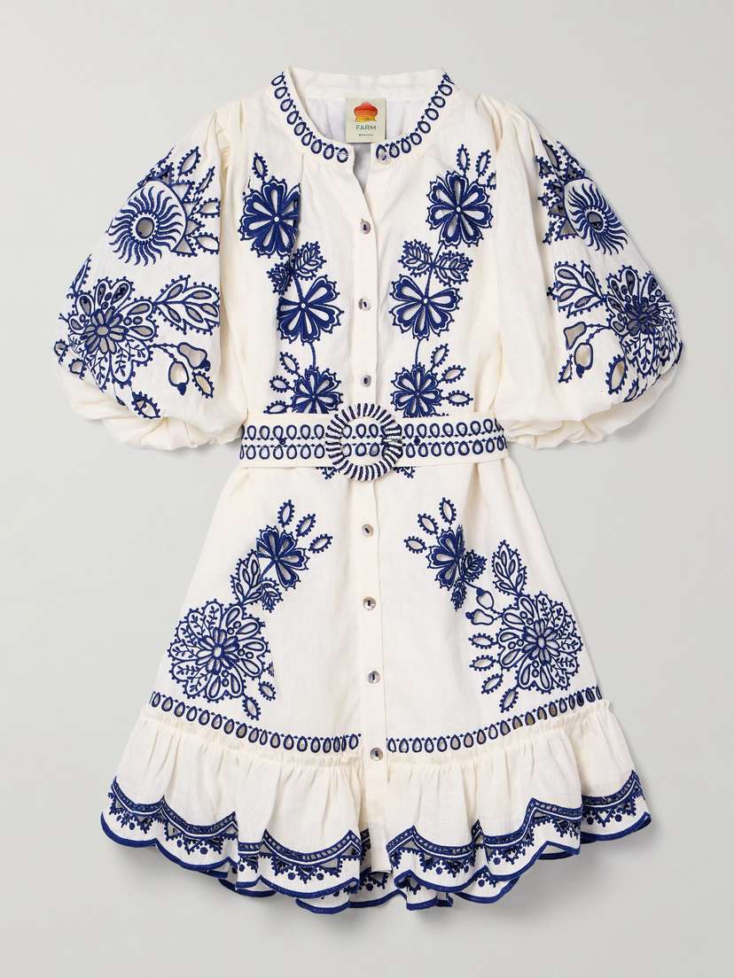 Farm Rio Richelieu Broderie Anglaise Linen Mini Dress - x large