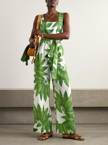 FARM Rio Belted printed linen jumpsuit