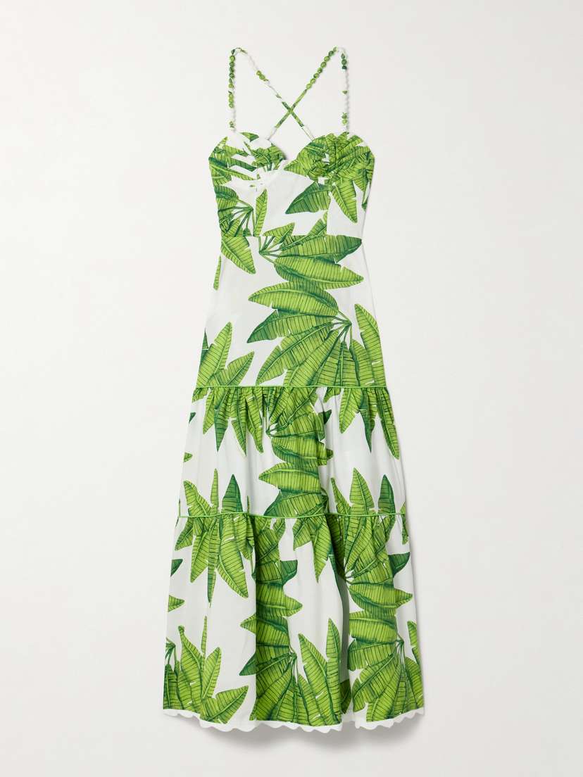 Farm Rio Tiered Printed Cotton Midi Dress