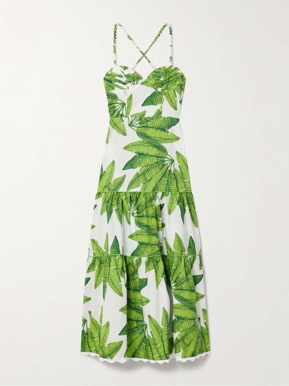 tiered printed cotton midi dress