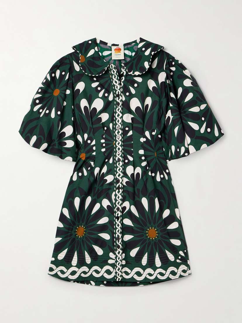 Farm Rio Pleated Printed Cotton-poplin Mini Dress - x large