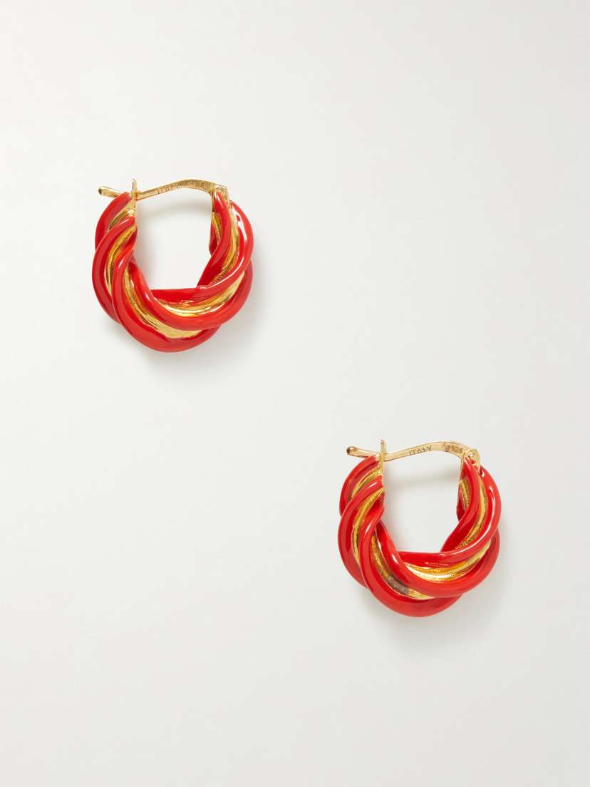 Bottega Veneta Pillar Gold-plated Silver And Enamel Hoop Earrings