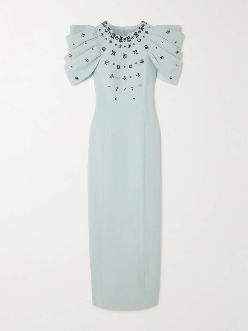 Huishan Zhang Damia Gathered Crystal-embellished Recycled-crepe Gown - UK 12