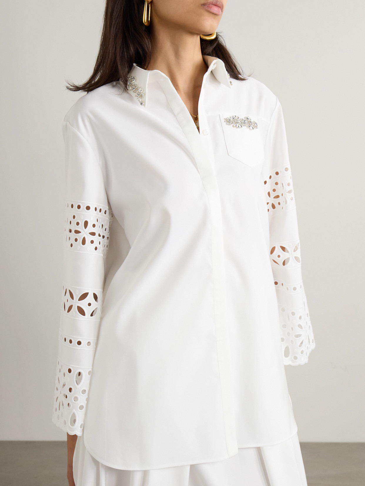 Huishan Zhang Logan Crystal-embellished Faille Shirt In White