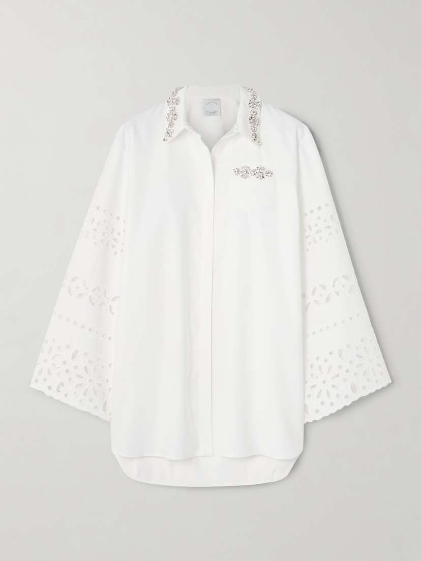 Huishan Zhang Logan Crystal-embellished Broderie Anglaise-trimmed Faille Shirt