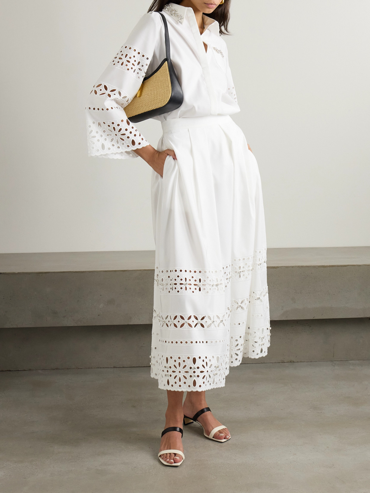 Huishan Zhang Logan Crystal-embellished Faille Shirt In White