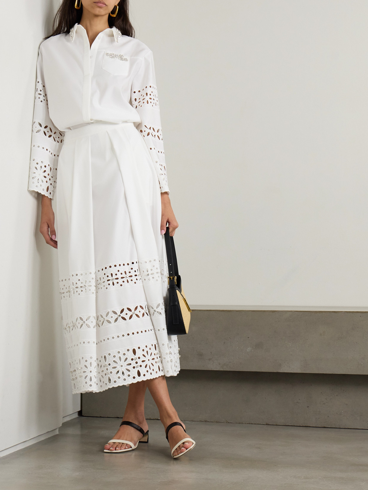 Huishan Zhang Avery Embellished Cut-out Faille Maxi Skirt In White