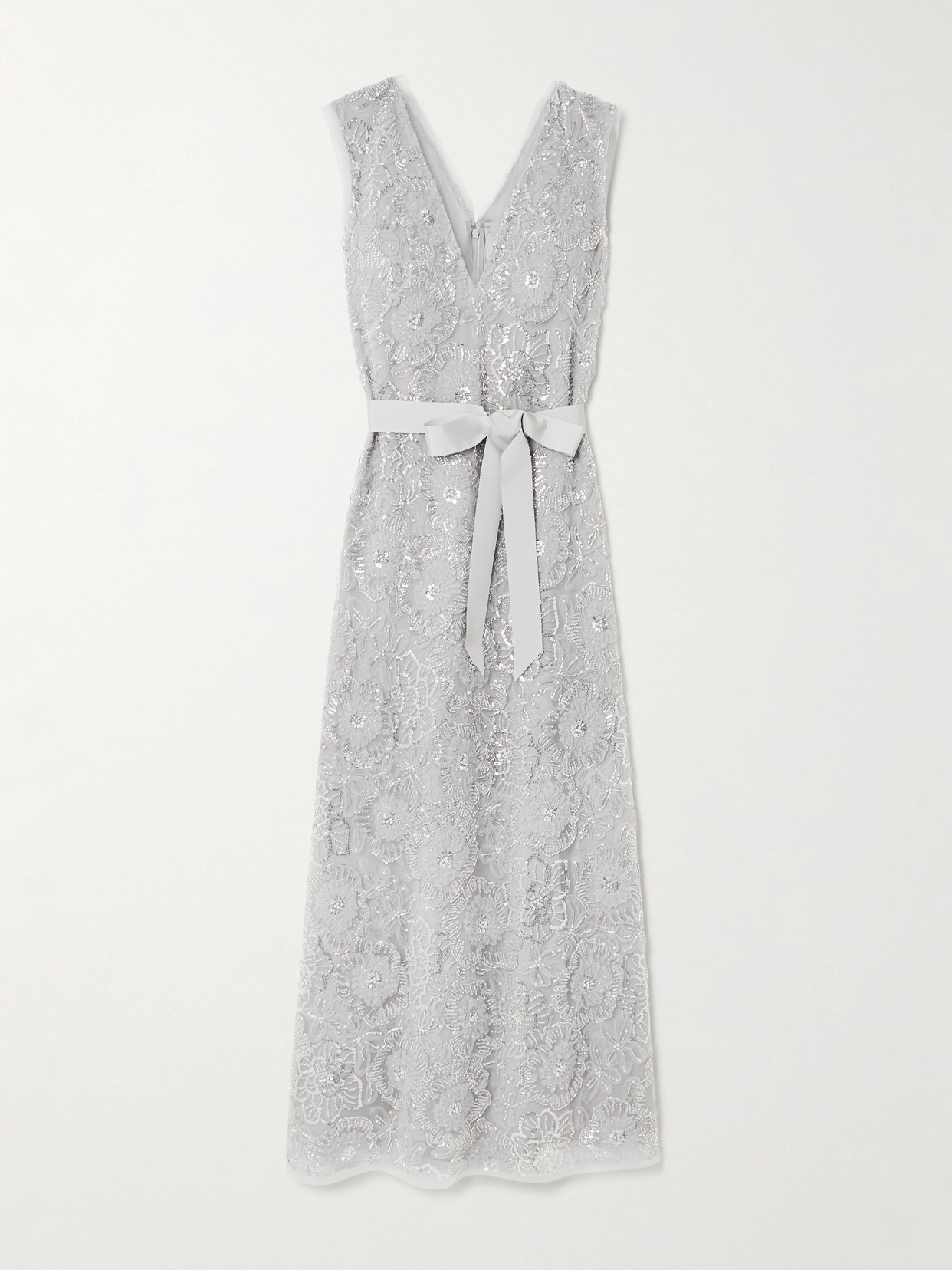 Huishan Zhang - Esma Grosgrain-trimmed Embellished Tulle Gown - Gray