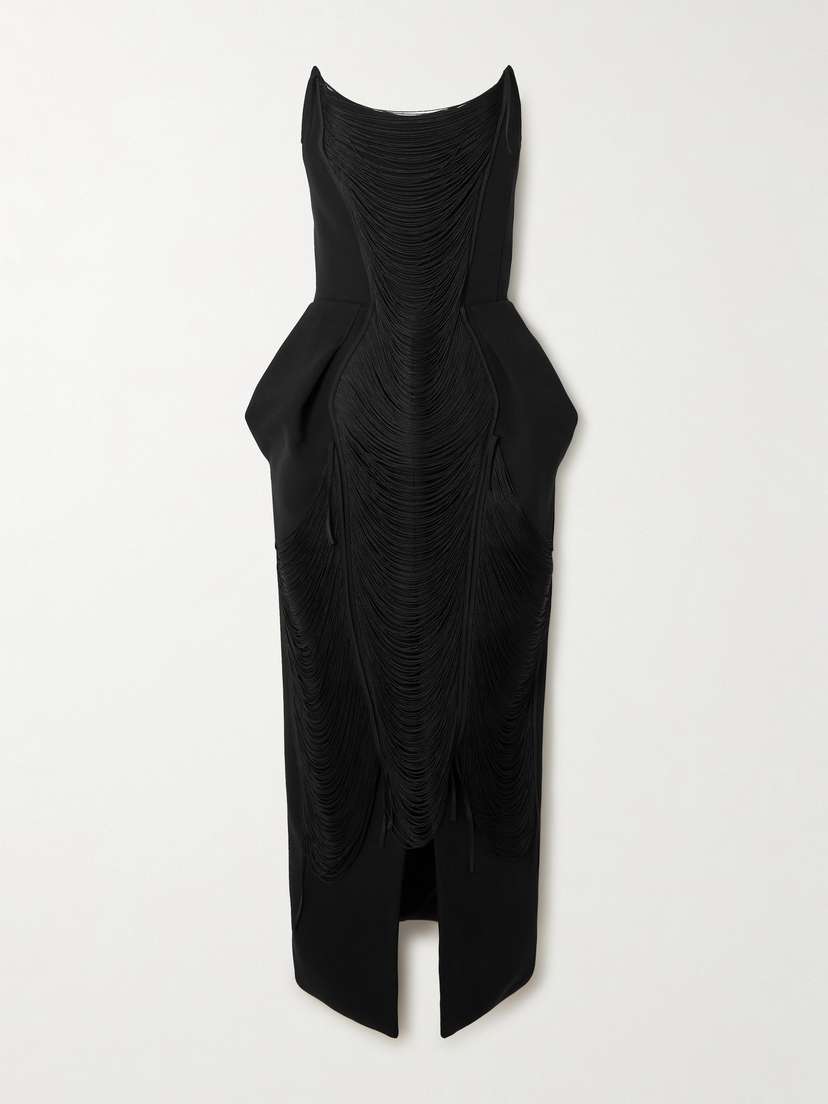 Maticevski Pardon Strapless Fringed Crepe Gown - UK 12